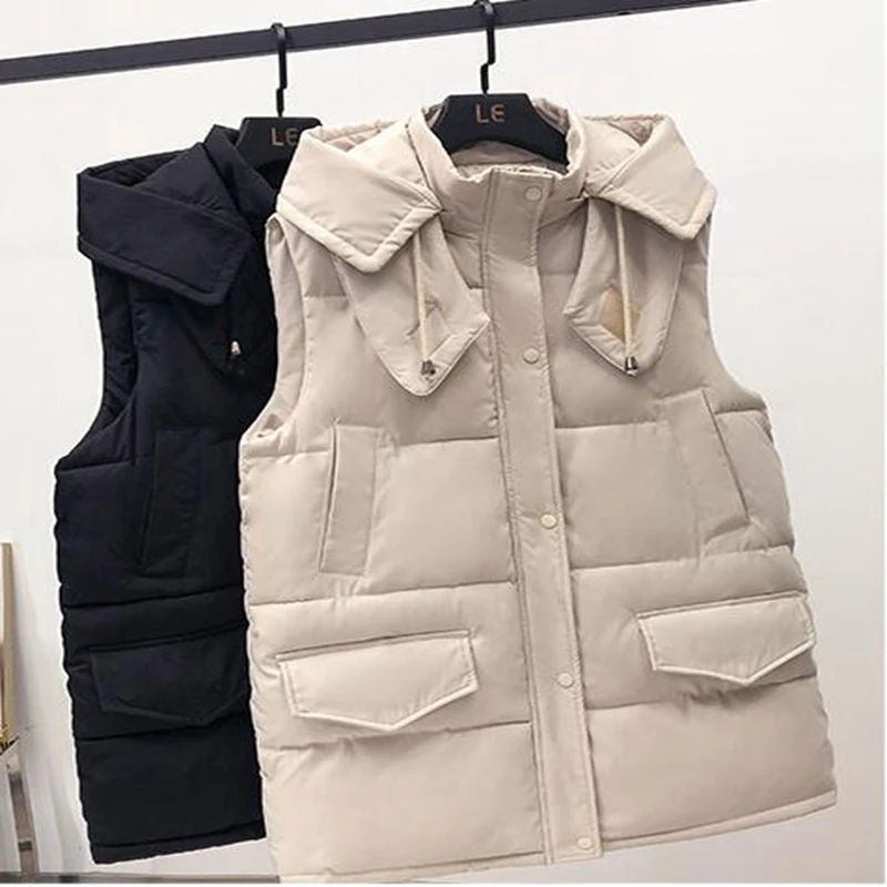 

br 2020 new Autumn Winter Spring Vest Women Waistcoat Female Sleeveless Jacket Hooded Warm Long Vest Colete Feminino
