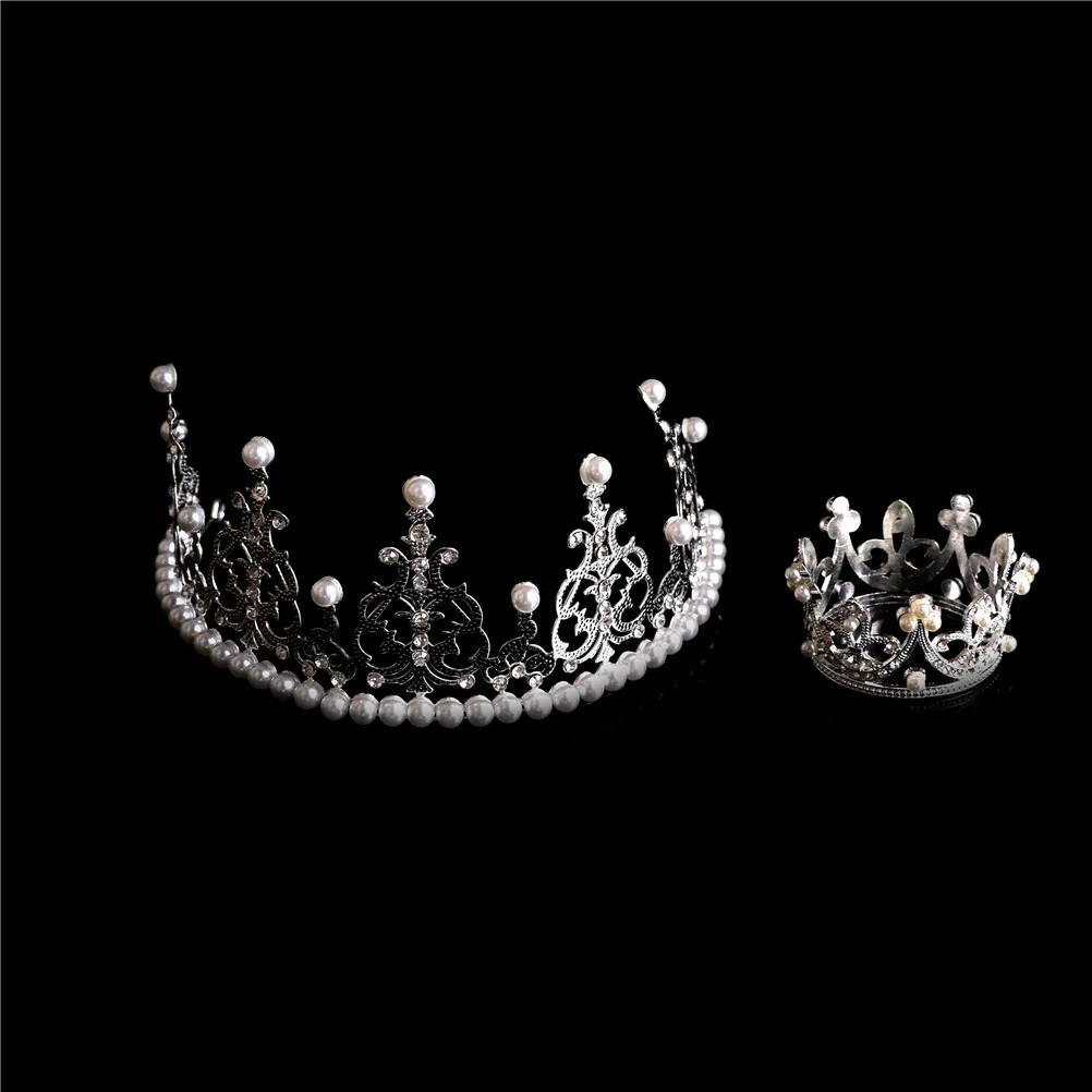 Полный жемчуга и кристаллов Мини Принцесса Тиара Корона для мамочек и для выпускного вечера украшения для волос корона король волос