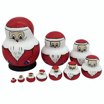 

10 Pcs Superposed Santa Clause Printed Nesting Dolls Russian Stacking Doll Colorful Delicate Russian Collection Toy