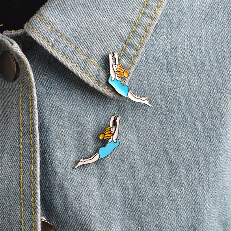 

Cartoon Girl Synchronized Swimming Brooch Button Pins Diving Gymnastics Sport Lapel Pin Gift for Girls Jewelry