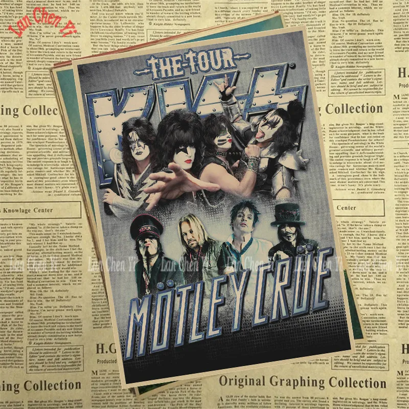 Motley Crue Band Классический Ностальгический матовый крафт-бумага плакат для кафе креативная настенная бумага украшение интерьера - Цвет: Многоцветный