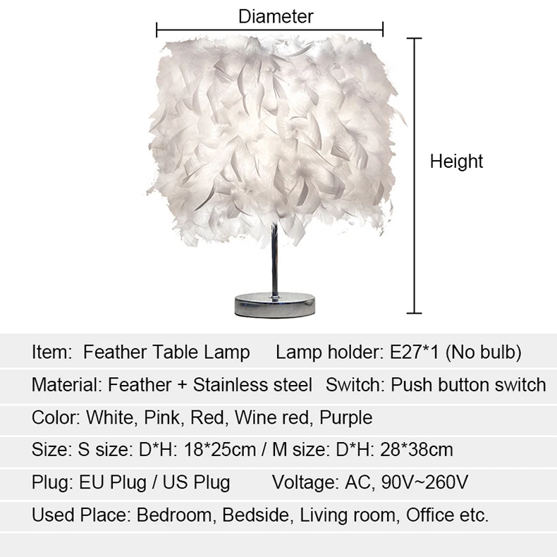 Перо Настольный светильник современный прикроватный настольная лампа Винтаж ночник Рождество кровать лампы Спальня комната США ЕС Plug e27