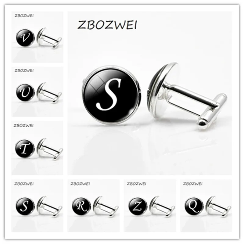 

ZBOZWEI N-Z Initial Alphabet Silver Color Letter Men Cufflinks High Quality Cuff Buttons Wedding Male Business Shirts Cufflink