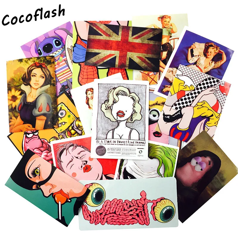 HOT 60 Pcs Funny Square Cool Sticker for Laptop Skateboard Luggage Waterpoof Car Styling Toys Creative Decals Doodle DIY Sticker