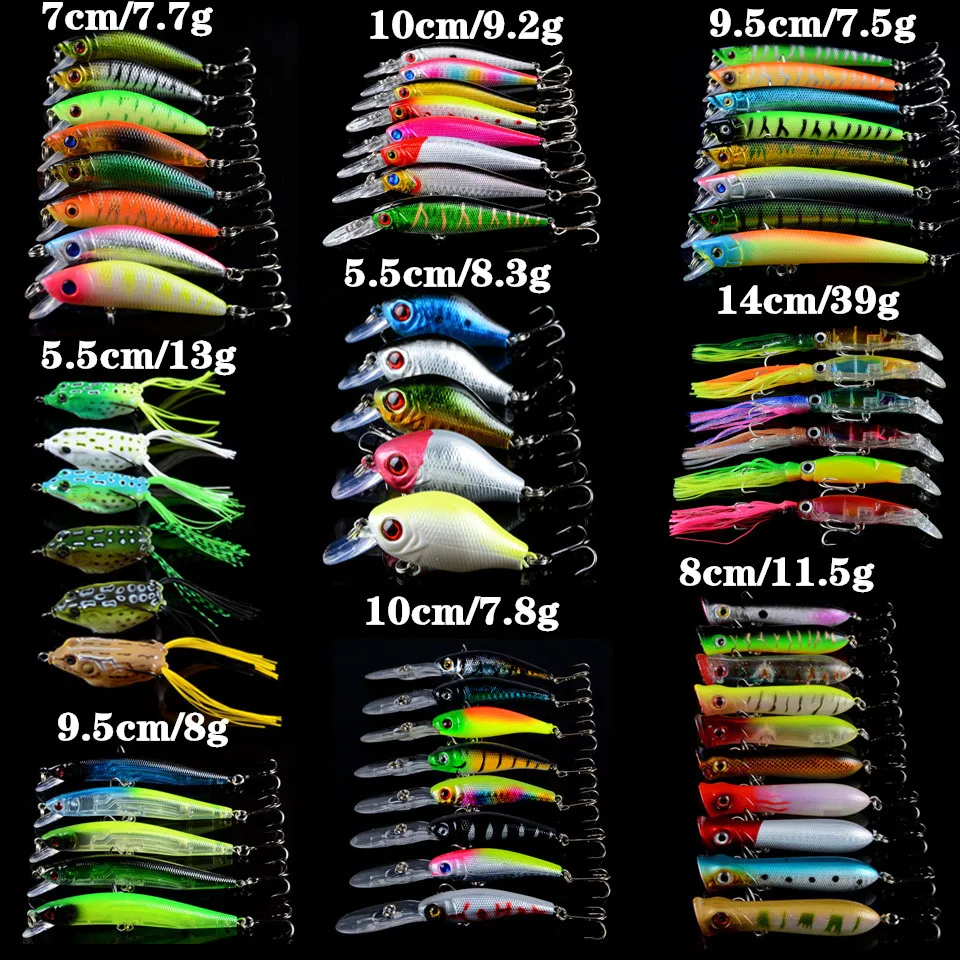 64pcs/lot Fishing Bait Set Mixed 9 Models Hard Baits Artificial High