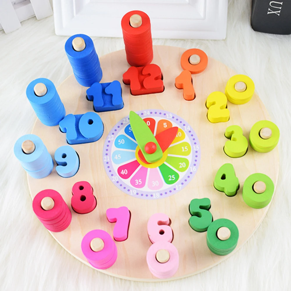 Деревянные красочные часы счетные кубики для игр головоломки Развивающие детские игрушки