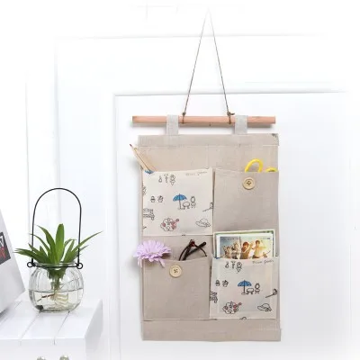 

Free shipping BF050 Simple fresh wind cartoon hanging storage bag Organizer Bag Cotton & Linen storage bag 37*23*20cm