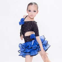 Горячее предложение синий/зеленый/оранжевый/красный Детский профессиональный этап конкурса Костюмы для латиноамериканских танцев платье танцевальная одежда, обувь для девочек Костюмы для бальных танцев/Джаз костюм