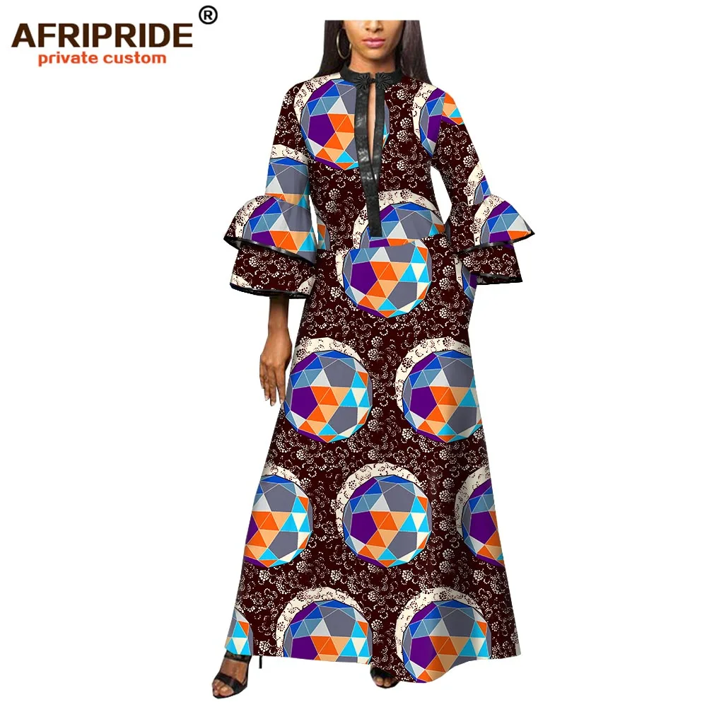 Анкара печать африканская платье для женщин AFRIPRIDE Портной сделал три четверти рукава лодыжки длина женское Хлопковое платье A1925004