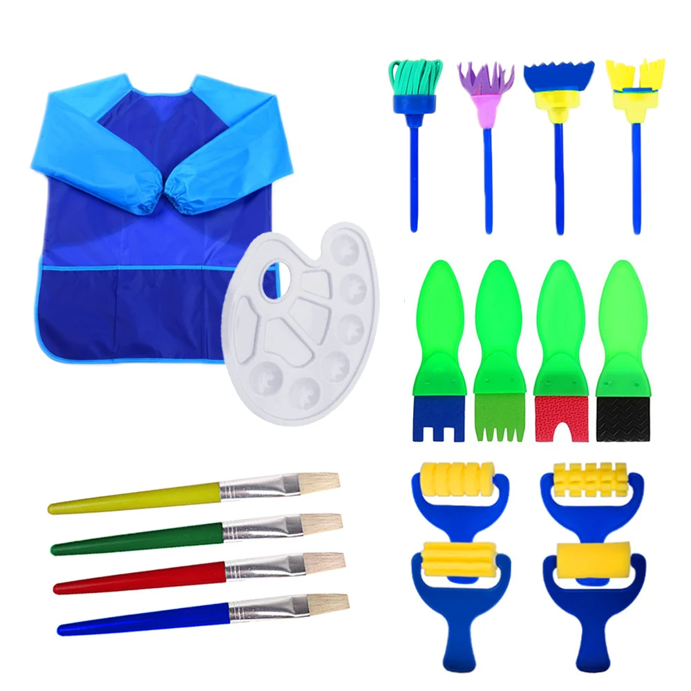 

Kids Children DIY Art Craft Early Learning Painting Drawing Tools Set with Sponge Brushes Apron Clothing Palette Paint Tray