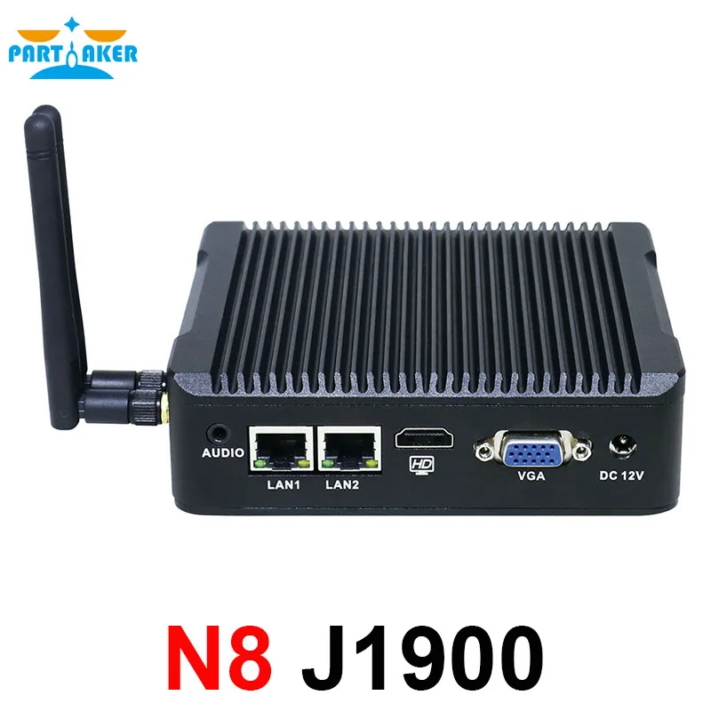 Причастником Mini pc 2 порта lan Intel quad core J1900 Процессор 2,0 ГГц Безвентиляторный Компьютер для windows 7 8