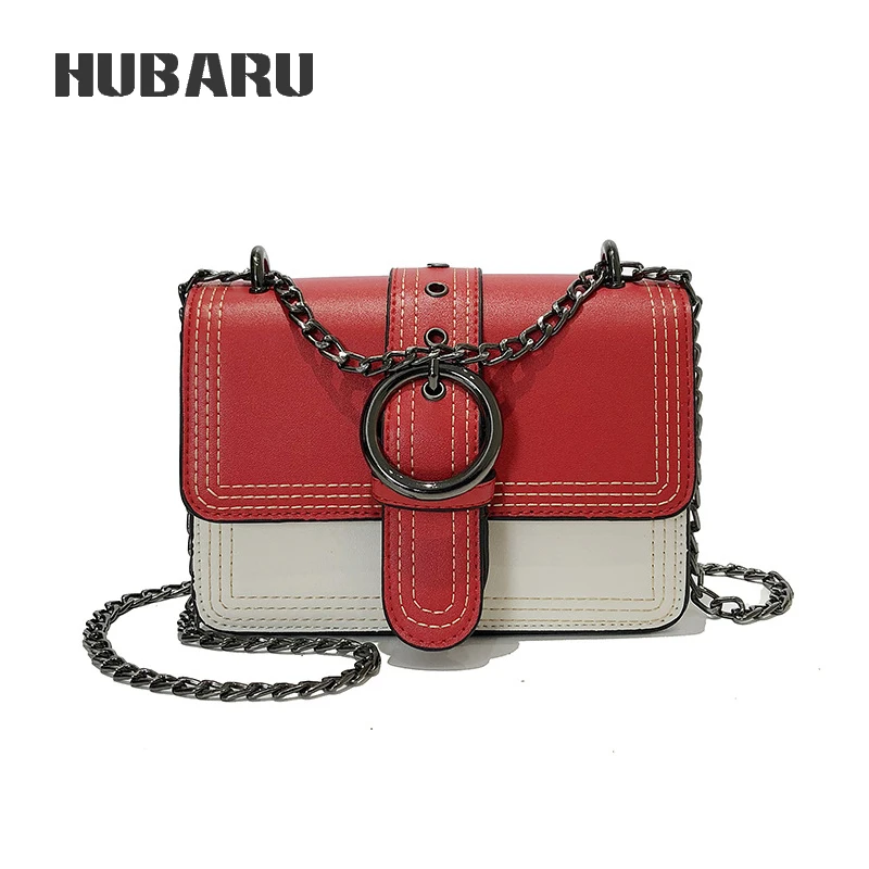 

HUBARU Women Panelled Chain Crossbody Female Chic Belt Flap Fashion PU Leather Trendy Mini Messenger Ladies Clutch Shoulder Bag