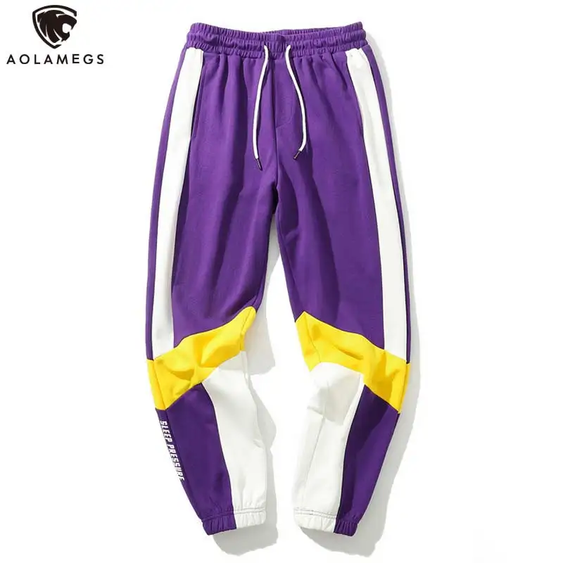 

Aolamegs Men Pants Patchwork Color Sweatpants Loose Style Drawstring Elastic Waist Casual Harem Pants High Street Streetwear