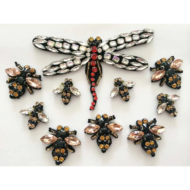 

Manual nail bead sequins patch stick insect dragonfly spider applique patch embroidery clothing decoration bee patches RP20
