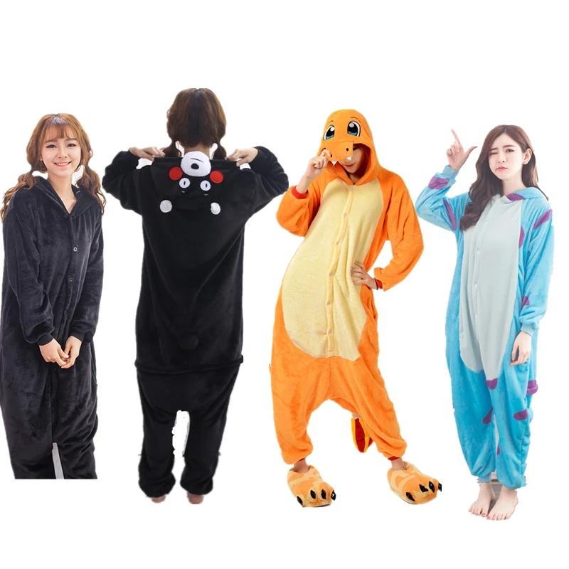 

2019 Unisex Adults Animal Pajamas Onesie Fire Dragon Bear Cat Tiger Cow Flannel Cartoon Cute Warm Winter Cosplay Sleepwear