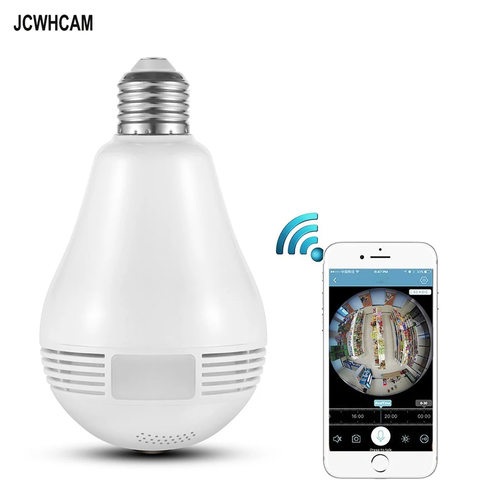

JCWHCAM 960P Mini Camera Wireless IP Camera WiFi Bulb Lamp Fisheye Panoramic Surveillance Security Camera Motion Detection