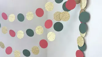 

Red Green Gold Circle Garland - Christmas Garland - Gold Glitter Garland - Holiday Party Decor