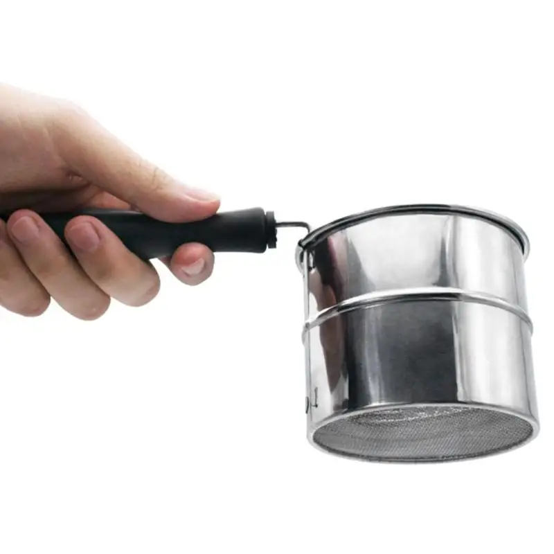 Ручной фильтр для муки из нержавеющей стали, сетчатый шейкер для муки с длинной ручкой, кухонные аксессуары для выпечки