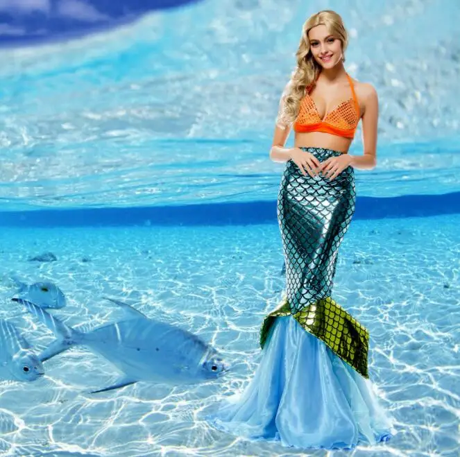 

sexy women Halloween Princess lady cosplay Costume Fancy Party long green Skirt adult Mermaid long dresses A286