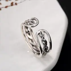 Аутентичные 925 пробы серебро витая проложить Открытое кольцо для Для женщин ювелирные изделия