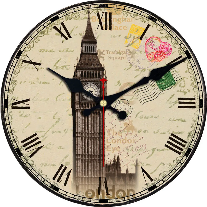 WONZOM Эйфелева башня большие Парижские декоративные круглые Настенные часы для гостиной настенный Декор Saat модные бесшумные винтажные часы настенные подарок