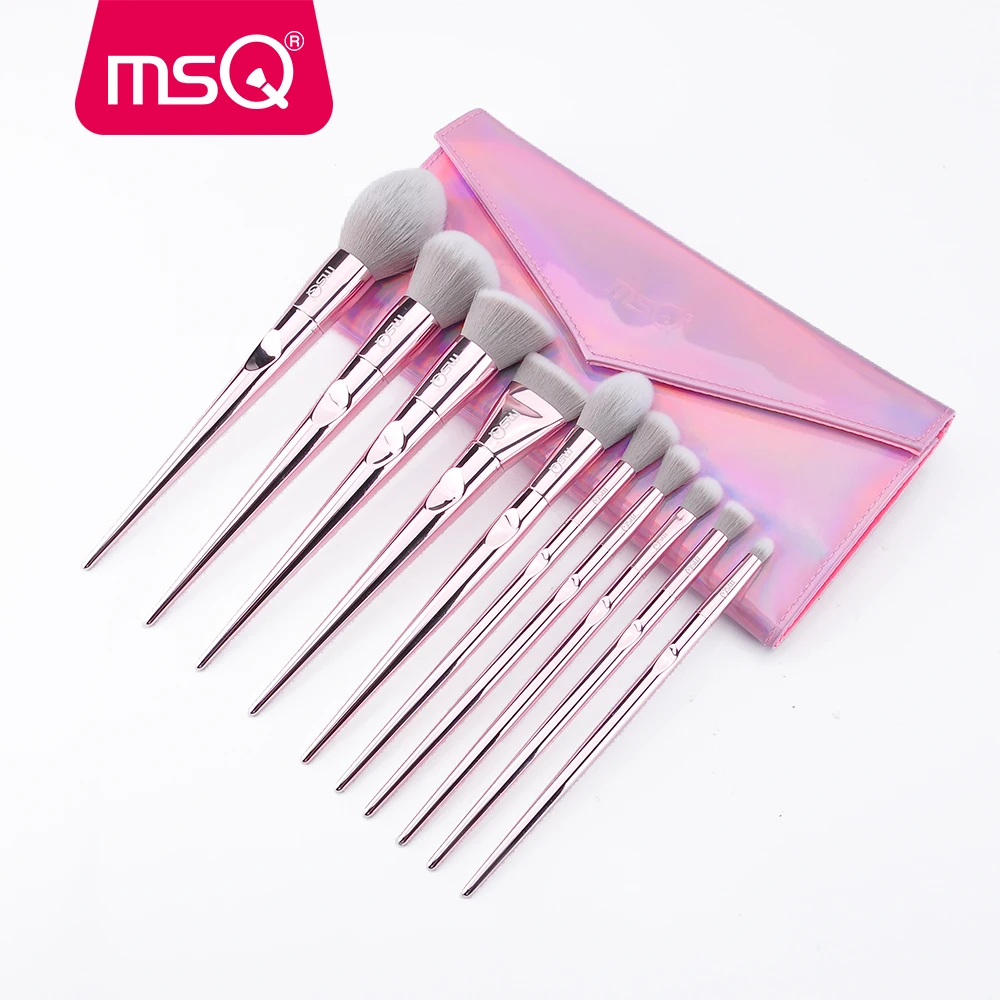 

MSQ 10pcs Professional Pink Makeup Brushes Set Foundation Blusher Powder Brush Tools Flat Eyeliner Eyebrow Without Skin Hurt