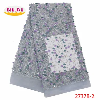 

African Lace Fabric Embroidered Nigerian Handmade Pearls Lace 2019 High Quality Wedding Lace Material For Party Dress XY2737B-2