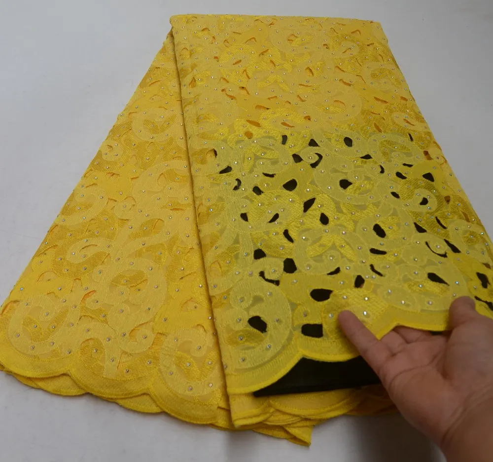 

Latest Nigerian Laces yellow Fabrics High Quality African Organza Lace Fabric For Wedding Dress French Tulle Lace With stones