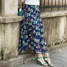 Летние богемные Стиль юбка Для женщин Высокая Талия юбки Винтаж элегантный Цветочный принт Beach шифон Повседневное половина юбка