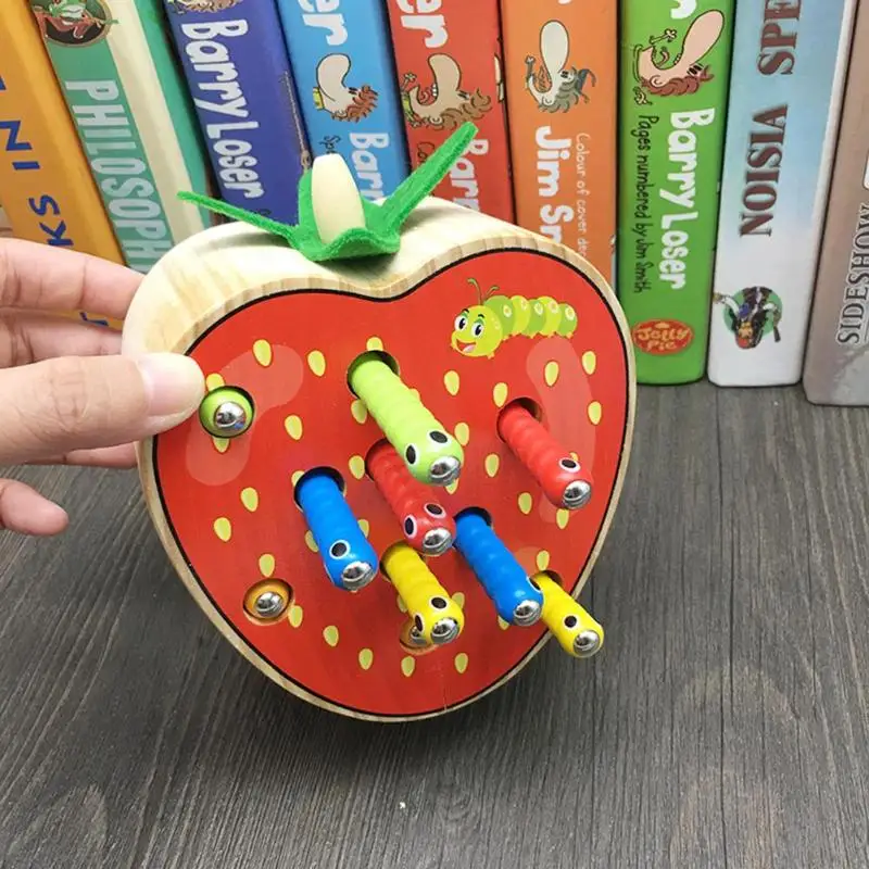 Тип Детские деревянные игрушки 3D головоломка Раннее детство развивающие игрушки ловить червя Игра цвет Когнитивная Магнитная игрушка для детей