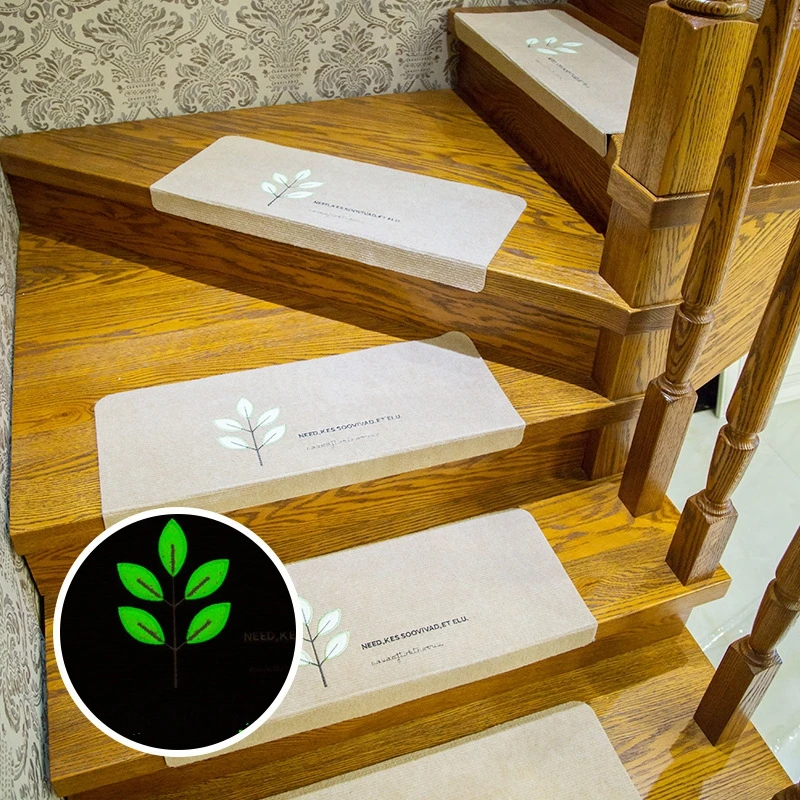 5pcs Luminous Stair Carpets Non-Slip Self-Adhesive Stairway Mats Step Rectangle Rugs Family Kids Old Man Soft Safe Stair Carpets