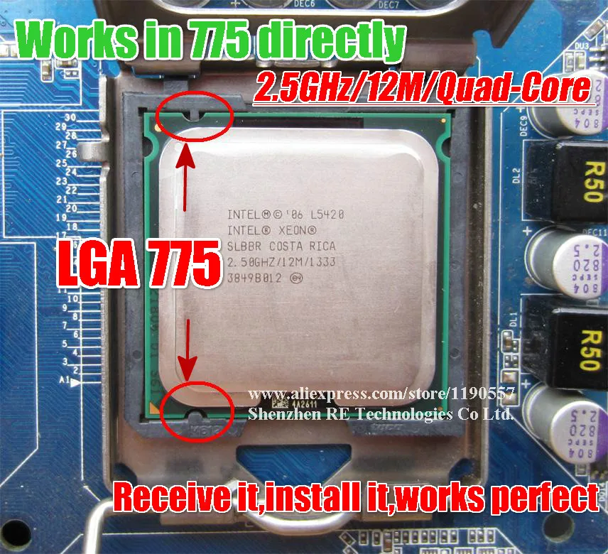 Intel Processador Xeon, Processador 1333Mhz Intel Xeon CPU 2.5GHz 12M L5420 funciona em placa mãe LGA775