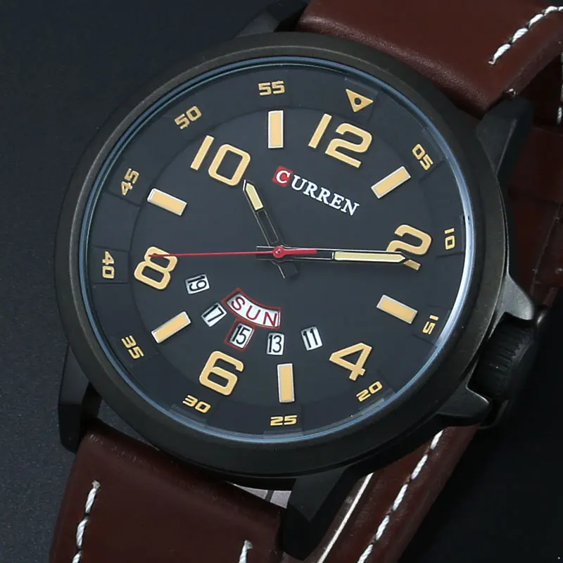  Luxury Brand CURREN Men Sports Watches Men Quartz Date Clock Fashion Casual Leather Strap Army Mili
