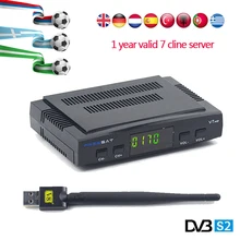Freesat V7 Satellite TV Receiver HD DVB-S2 + USB WIFI + 7 lines stable Europe Account Decoder Newcamd Youporn BISS Key Powervu