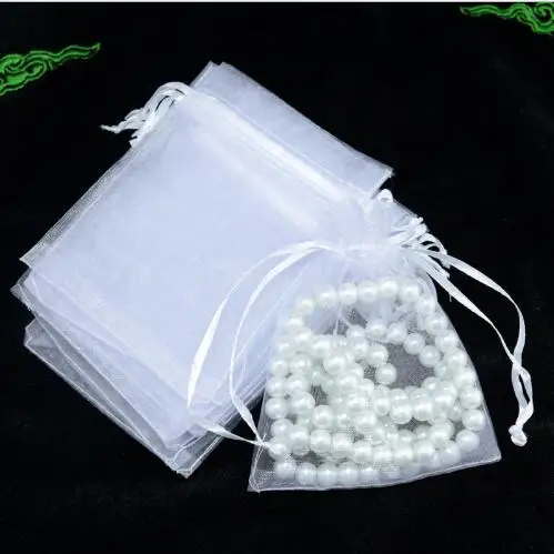 Household 50pcs/lot 7x9 cm Drawable White Small Organza Bags Favor Wedding Christmas Gift Bag Jewelry Packaging Bags Pouches