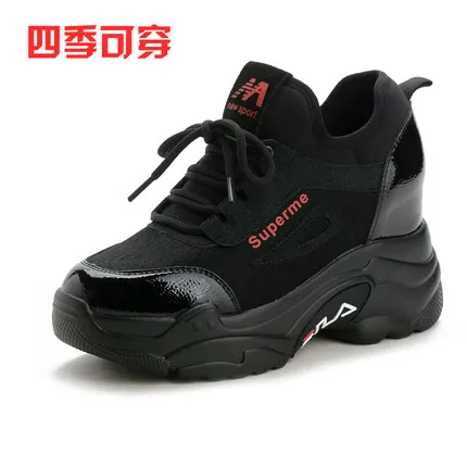 

2019 new black female spring and autumn models plus velvet sponge cake casual wedge with women's thick bottom shoes.