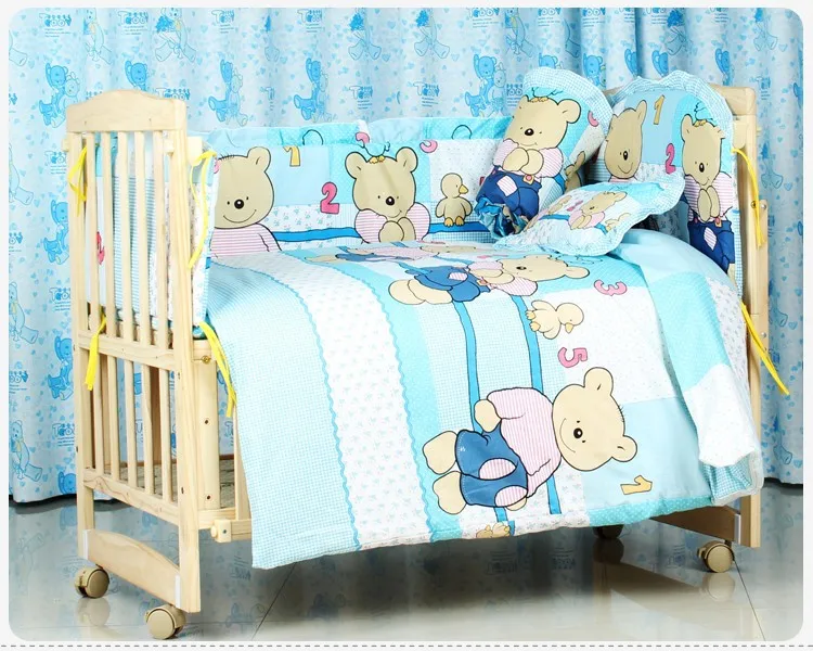 Продвижение! 7 шт. новорожденных 100% хлопок постельное белье детская кроватка