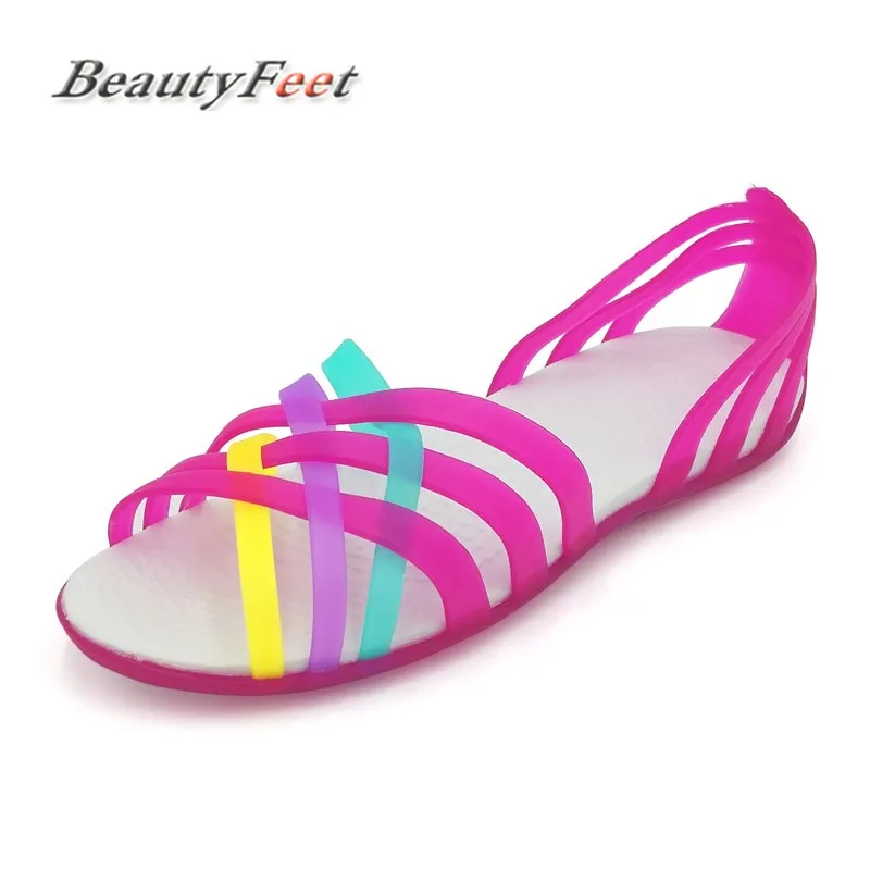 

BeautyFeet Summer Fish Mouth Plastic Flat Sandals Rainbow Casual Beach Shoes Mixed Color Women Sandals Sandalias Mujer Zapatos