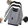 Autumn Winter Long Sleeve Striped Pullover Women Sweater Knitted Sweaters O-Neck Tops Korean Pull Femme Jumper Female White 1