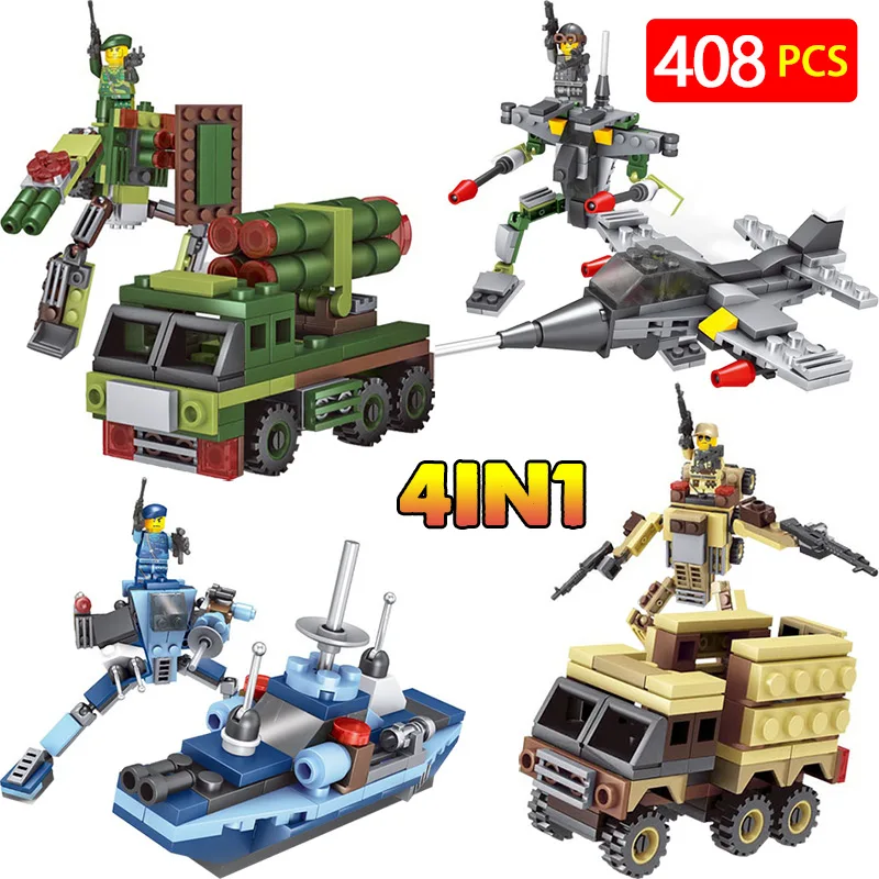 

LegoINGLYS Military Robot Action Figures Modern Wars Weapon Building Blocks Bricks 4 IN 1 Kids Best Gift Baby Toys For Child