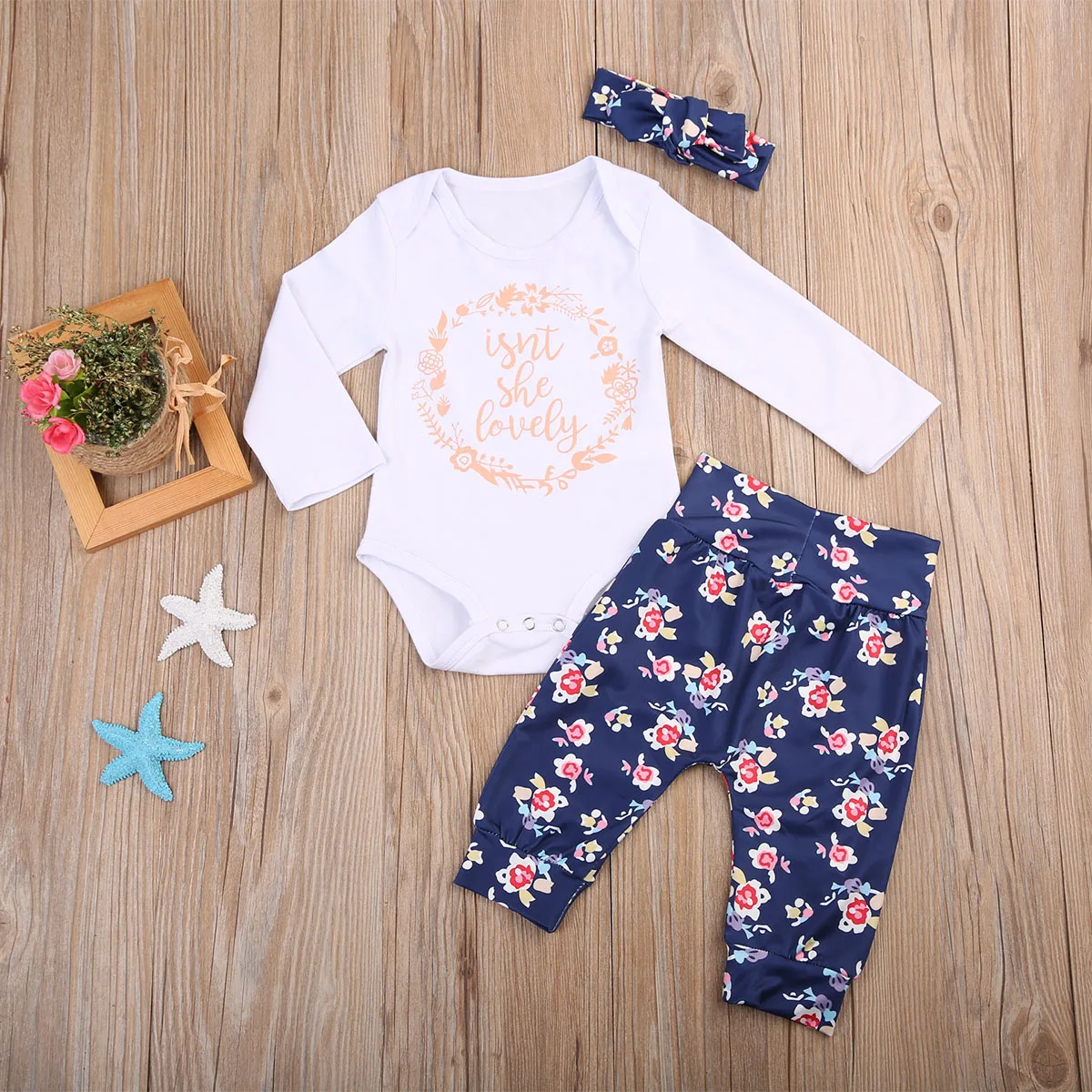 Newborn Baby Girls Lovely Cotton Rompers+Floral Pants Leggings 3Pcs