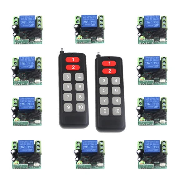 

Free shipping 12V 10CH wireless remote control switch system transmitter&receiver Mini size 315/433 Toggle Momentary SKU: 5471