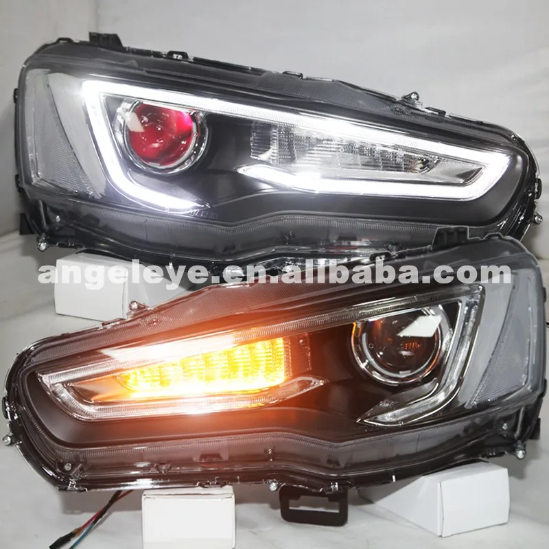 

For Mitsubishi For Lancer Exceed 2008-2013 year LED Head lights Black Housing for Audi Style with demon eye YZ