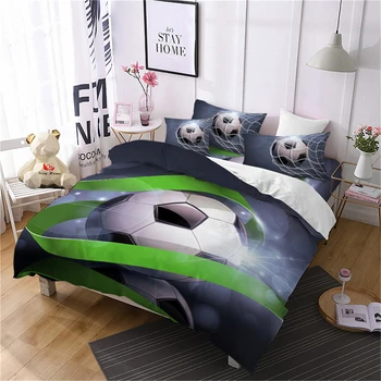 

4Pcs 3D Football Bedding Set Blue Green Soccer Ball Printed Duvet Cover Set Boys Sports Design Bedding Flat Sheet Pillowcase D35