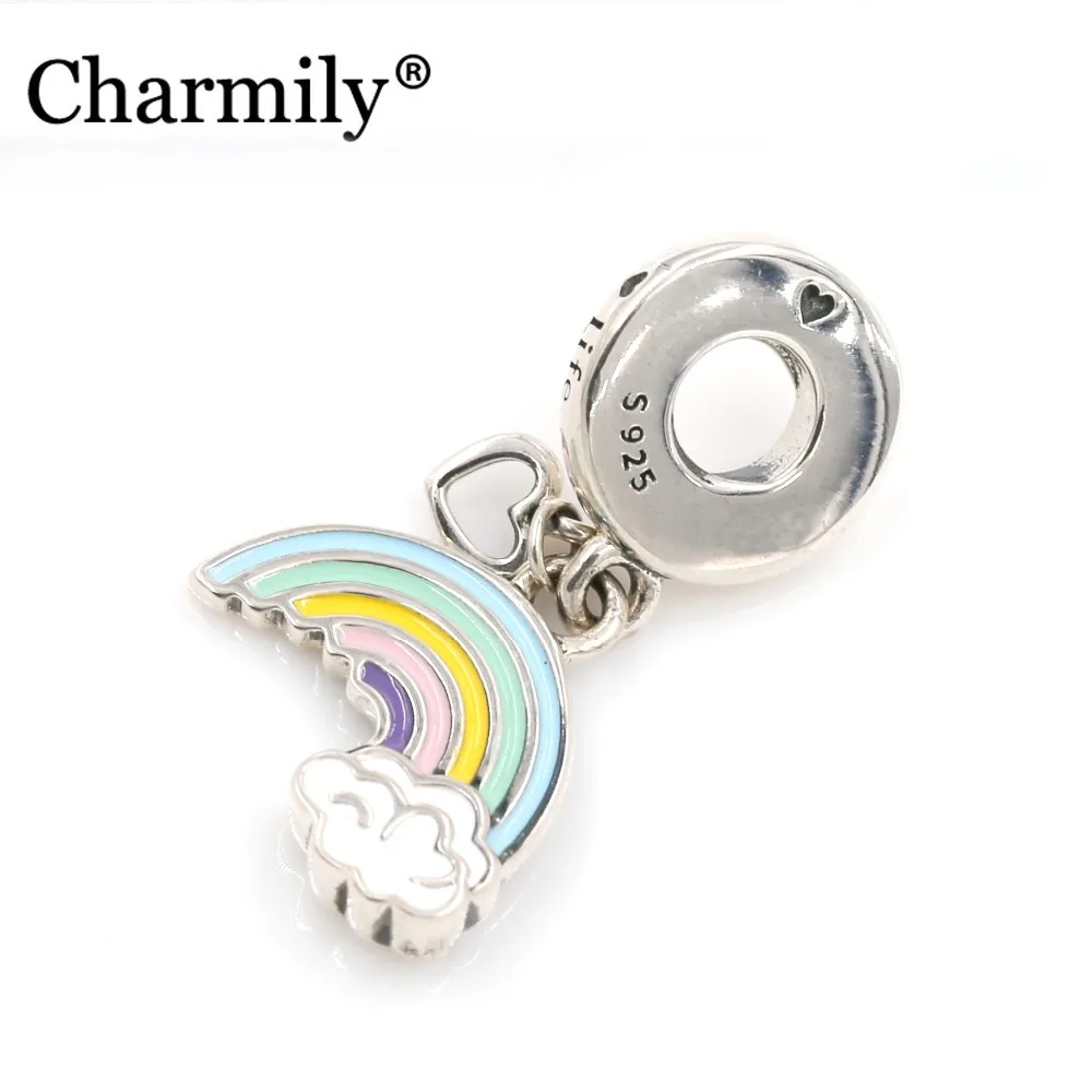 

Charmily Authentic 925 Sterling Silver RAINBOW OF LOVE HANGING CHARM pendant Fits for European Bracelets & Bangles DIY Jewelry