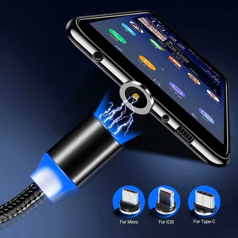 Oppselve 1 м светодиодный магнитный USB кабель для iPhone Xs Max XR X 8 и Type C Micro Samsung Xiaomi Huawei
