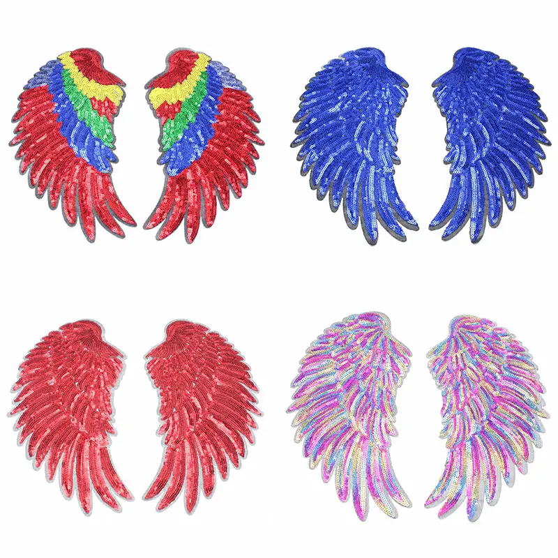 

1pair Feather Sequins Patch DIY Angel Wing Patches For Kids Clothes Sew-On Embroidered Patch Applique Sticker For Cloth