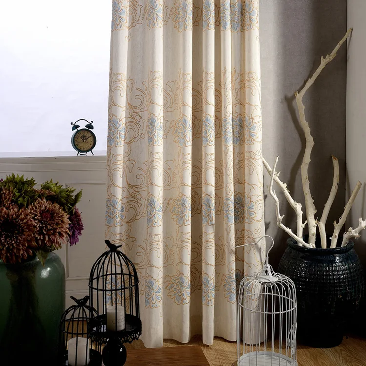 Simple Chinese Curtain Cotton linen Embroidered Curtain Fabric for