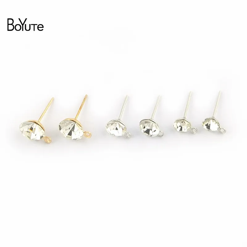 BoYuTe (100 PiecesBag) 5MM 6 MM 8MM Crystal Stud Earrings Gold Dark Silver Ear Pin with Loop Diy Hand Made Jewelry Accessories (1)