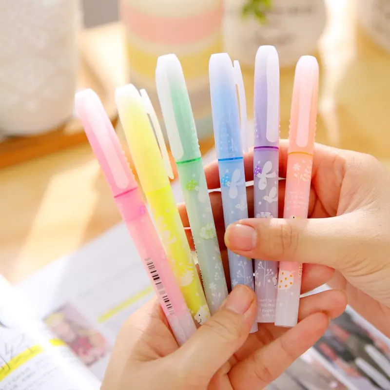6 colors /set kawaii cute South Korea fluorescent pen fragrance Highlighter Creative key marker pens Student Stationery gifts